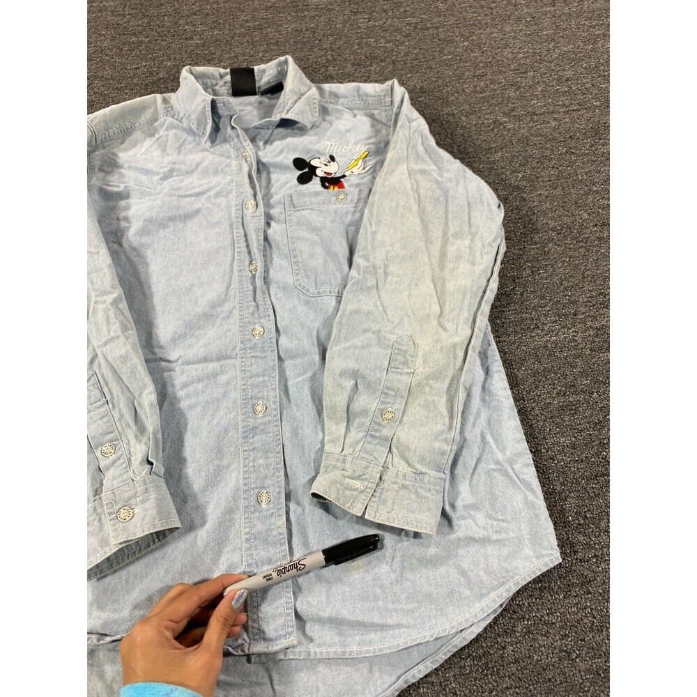 Disney Jerry Leigh Womens Small Blue Denim Button Up Long Sleeve Shirt Mickey - Picture 11 of 12